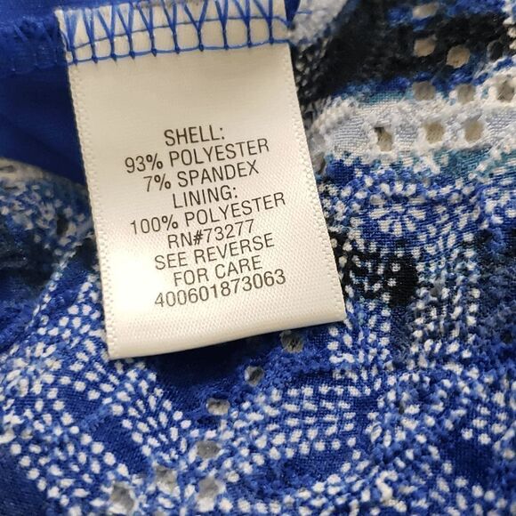 Dana Buchman Womens Blue Yellow Pinhole Asymmetric Hem Shift Midi Dress Size XL - Picture 5 of 8